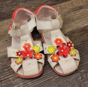 Wonderkids Girls Sandals Size 12 Slip On Ankle Strap Shoes Faux Leather Floral
